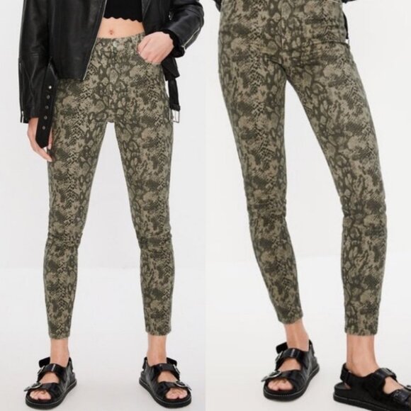 NWT Zara High Waisted Skinny Pants Green Animal Print Size 4 Pants New Tags Boho - Picture 10 of 11